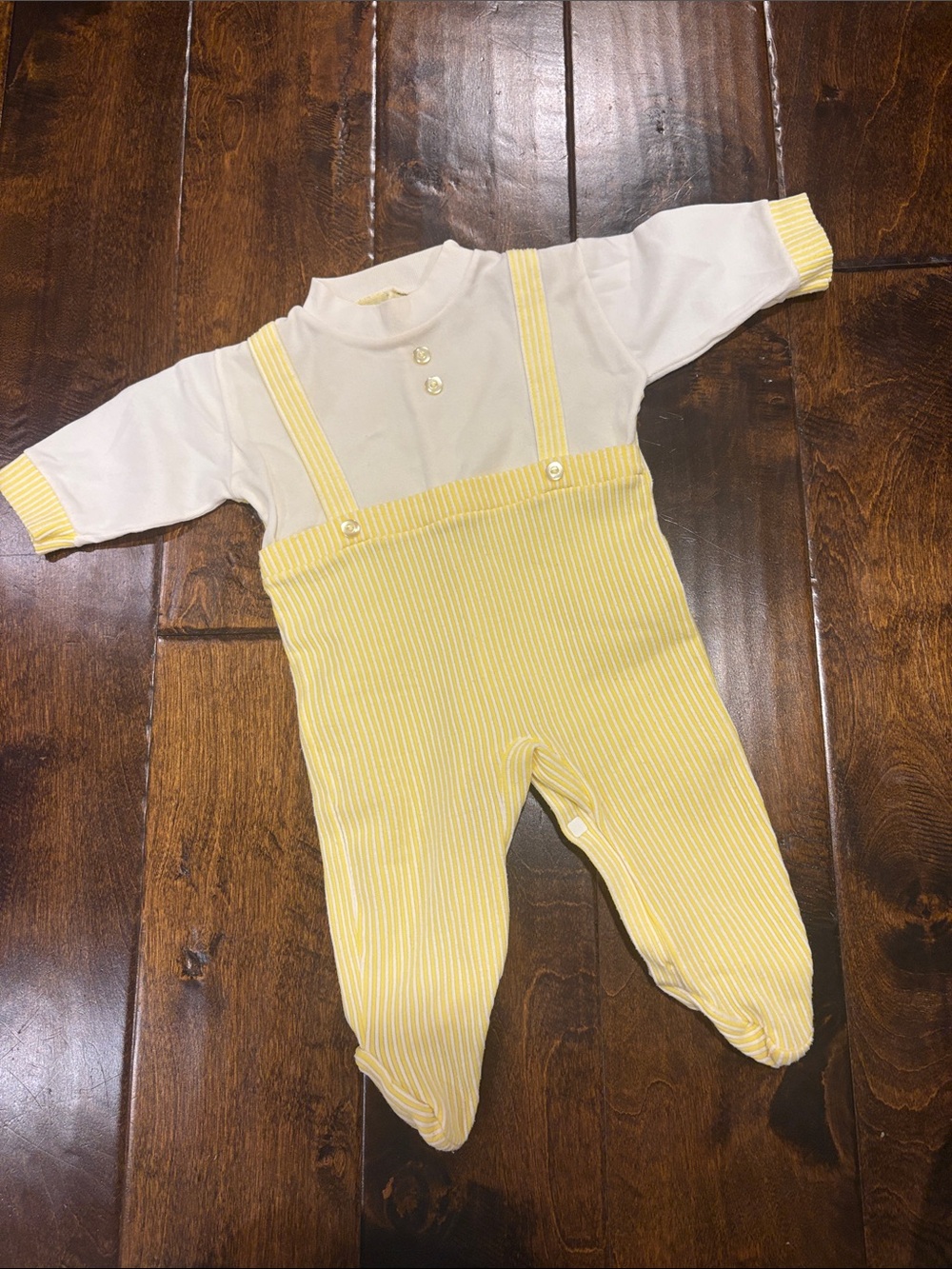 Vintage infant yellow striped footed one piece